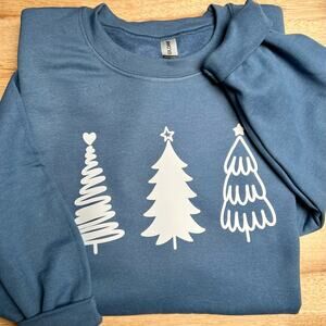 Christmas Trees Blue Crewneck Fleece Sweatshirt Sizes S-3XL